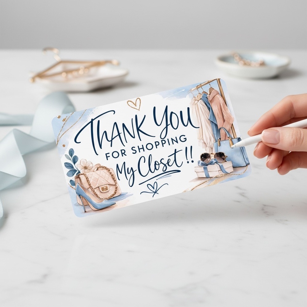50 Soft Blue Thank You Cards for Small Business | Poshmark Closet Inserts 3.5x2 - Picture 3 of 3